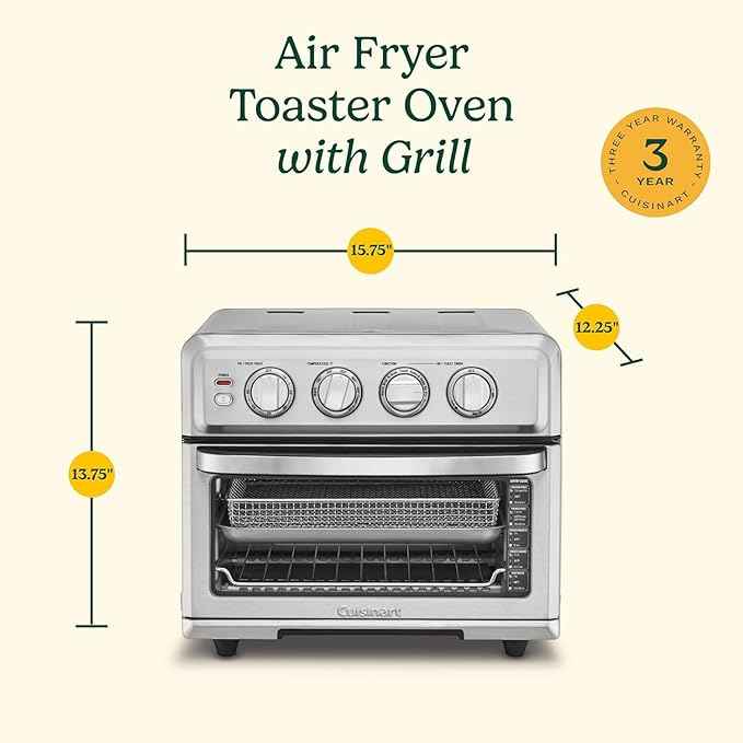 Cuisinart Air Fryer Toaster Oven, 1800W, 8-in-1 with Air Fry, Convection, Broil & Warm, 0.6 Cubic Feet, 60-Minute Timer, TOA-70NAS, Stainless Steel