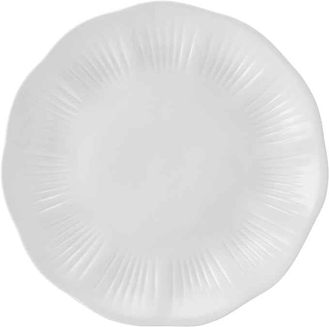 Mikasa Flora Scalloped Lightweight Chip Resistant Bone China 12 Piece Plate Bowl Dinnerware Set, Service for 4, White