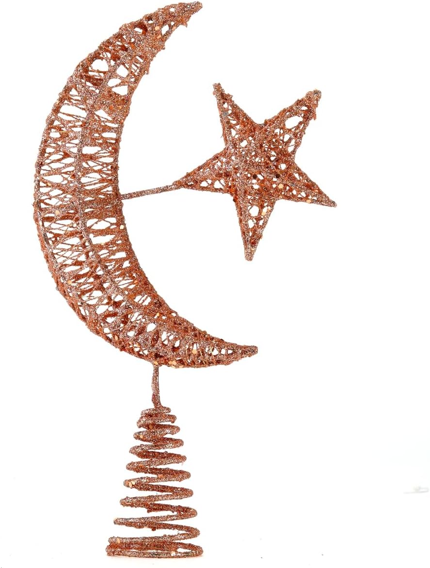 BinaryABC Moon and Star Christmas Tree Topper,Glittering Christmas Tree Decoration Ornaments,Xmas Tree Decorations Holiday Seasonal Home Décor (Rose Gold)
