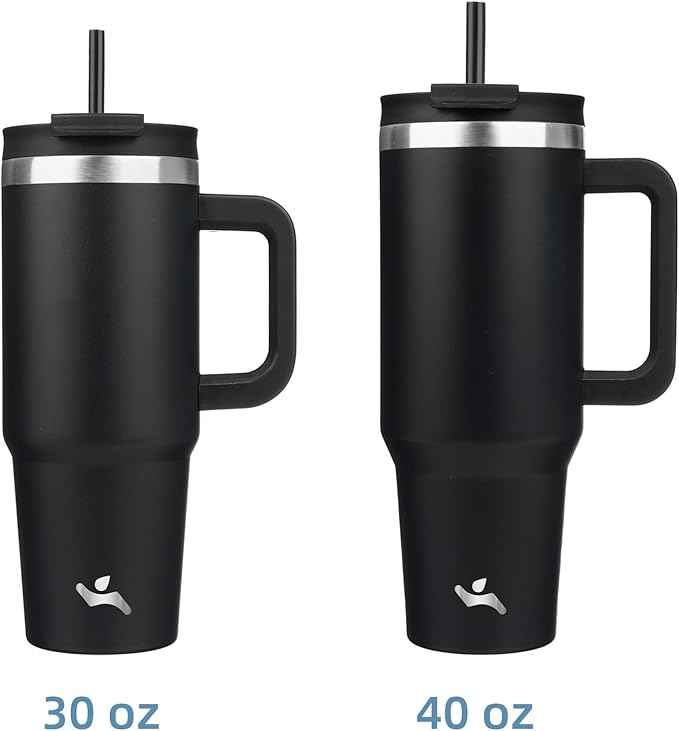 Konokyo 30 oz Tumbler with Handle and 2 Straws,2 in 1 Lid Insulated Water Bottle Stainless Steel Travel Coffee Mug,Black
