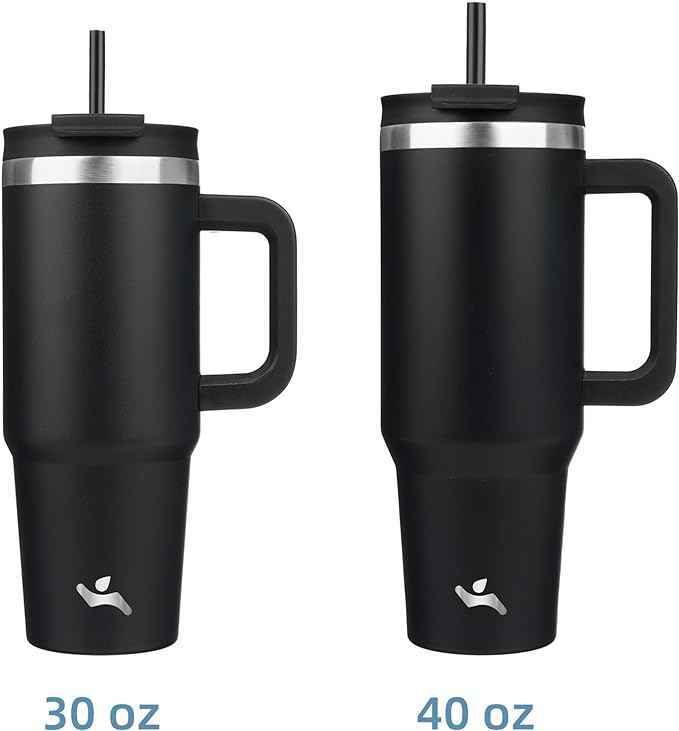 Konokyo 40 oz Tumbler with Handle and 2 Straws,2 in 1 Lid Insulated Water Bottle Stainless Steel Travel Coffee Mug,Black