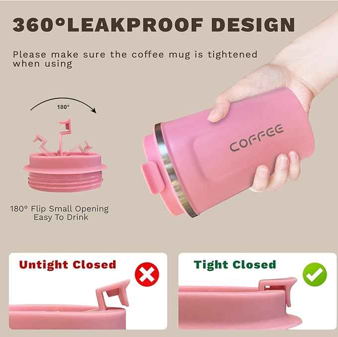 SPLMIFA Travel Coffee Mugs Leak-Proof, Reusable Coffee Cups with Lids, Stainless Steel Vacuum Insulated Coffee Tumblers, Thermal Insulation Cups for Men and Women Hot & Cold Drinks(2nd-Pink, 17OZ)