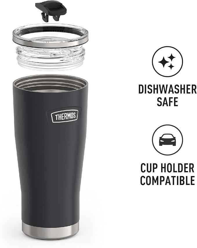 THERMOS ICON SERIES Stainless Steel Cold Tumbler with Slide Lock, 24 Ounce, Granite