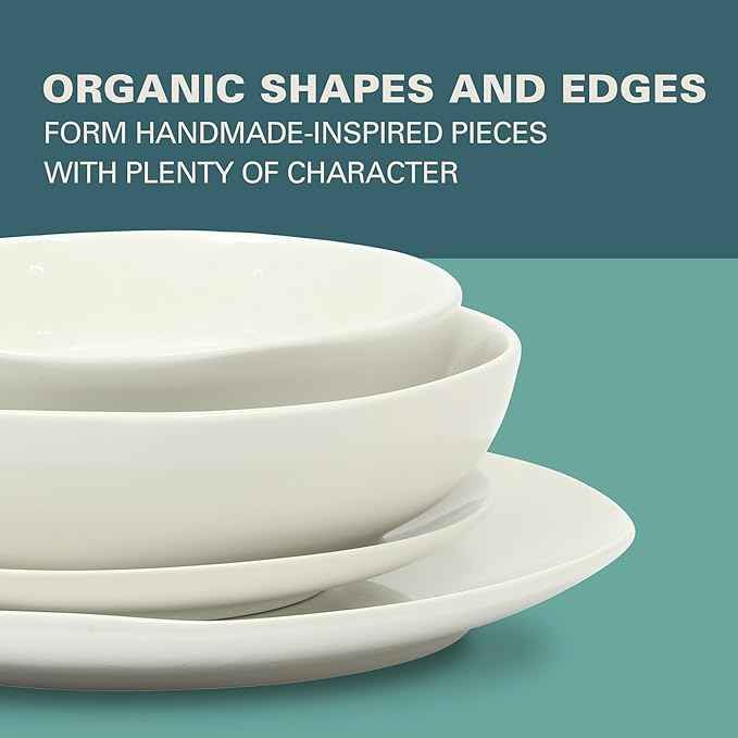 Gibson Home Lindendale 16 Piece Porcelain Ceramic Plates and Bowls Dishes Scratch and Chip Resistant Service for 4 Dinnerware Set - White