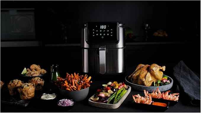 AEG AF6-1-4ST Heißluftfritteuse/Frittieren/Grillen/Braten/Backen ohne/wenig Öl / 8 Programme / 3,5 l Fassungsvermögen/spülmaschinenfest/LED Touch-Display/programmierbar/Edelstahl