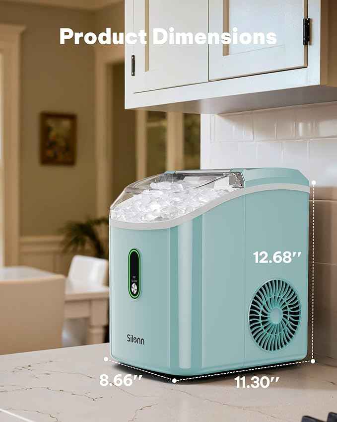 Silonn Nugget Ice Maker Countertop, Pellet Ice Machine with Self-Cleaning Function, Sonic Ice Maker Produces 33lbs of Chewable Ice in 24 Hours, Ideal for Home Kitchen and Office (Green)