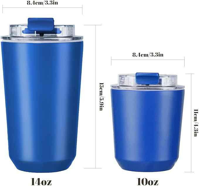 Puraville 2 Pack Insulated Tumblers with Lid, 10 oz Travel Coffee Mug Stainless Steel Vacuum Cup, Leak Proof Double Walled Coffee Tumbler for Iced and Hot Drinks, Klein Blue and Red