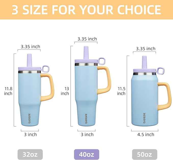 BJPKPK Insualted Tumblers with Handle and Straw 40oz Stianless Steel Travel Coffee Mug Thermal Cups with Lid,Blue
