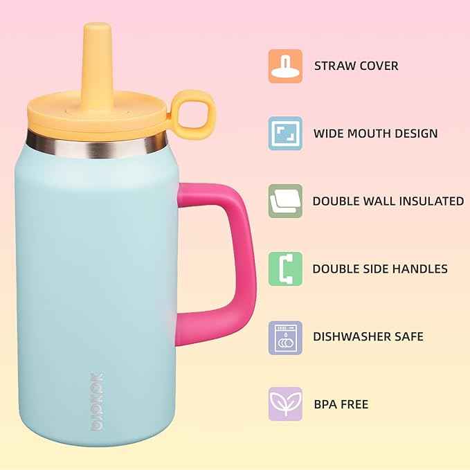 BJPKPK 50oz Insulated Tumbler with Handle Stainless Steel Travel Coffee Mug with Lid Reusable Large Water Bottle with Straw,Sky Blue