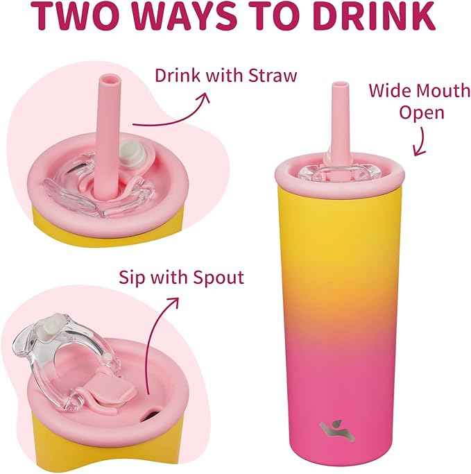Konokyo 20oz Insulated Tumbler with Lid and Straw, Reusable Iced Coffee Cup with Lid, Travel Coffee Mug, BPA-Free, Leak-Proof and Durable, Rainbow