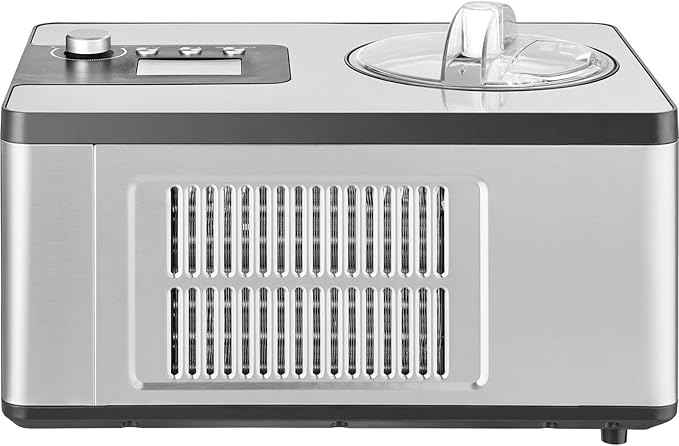 Automatic Ice Cream Maker with Built-in Compressor, 2 Quart Capacity, No Pre-freezing required - Stainless Steel Electric Sorbet Machine, 3 Modes Gelato Maker with LCD Display & Timer - Silver Finish