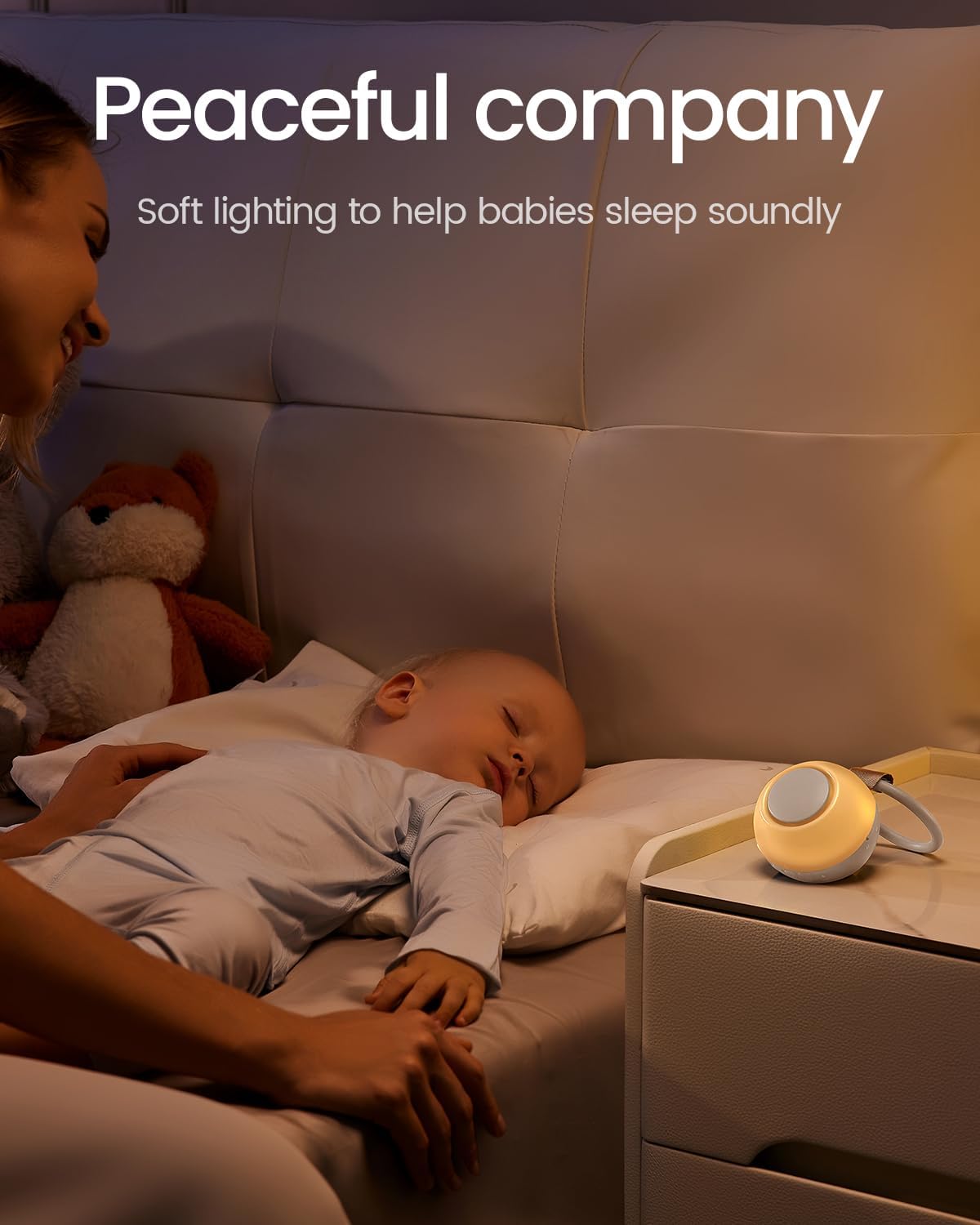 2025 Mom's Choice Awards, Portable Sound Machine for Baby Adult, AI Cry Detection, 18 Soothing Sound, Bluetooth Rechargeable White Noise Machine for Home Office Travel, Nursery Light, Gray