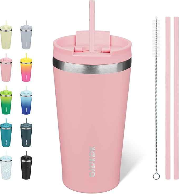 BJPKPK 18oz Tumbler With lid And Straw Stainless Steel Travel Coffee Mug Insulated Tumblers Cups,Light Pink