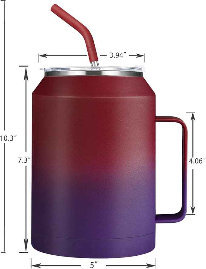 Zenbo 50 oz Mug Tumbler – Stainless Steel Vacuum Insulated Mug with Handle,Lid and Straw,Keeps Drinks Cold up to 36 Hours – Sweat-Proof Body, Dishwasher Safe