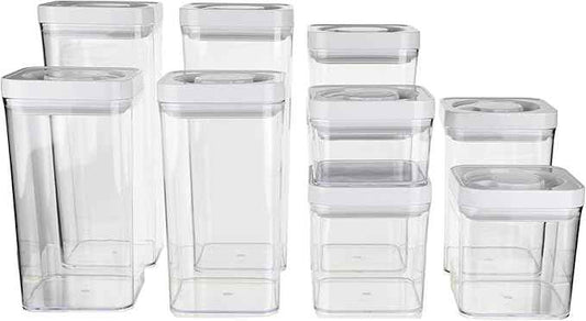 Amazon Basics Airtight Food Storage Containers, BPA Free, Dishwasher Safe, with Twist/Turn Lids, for Kitchen Pantry Organization, 10-Piece Square Set, Clear Plastic