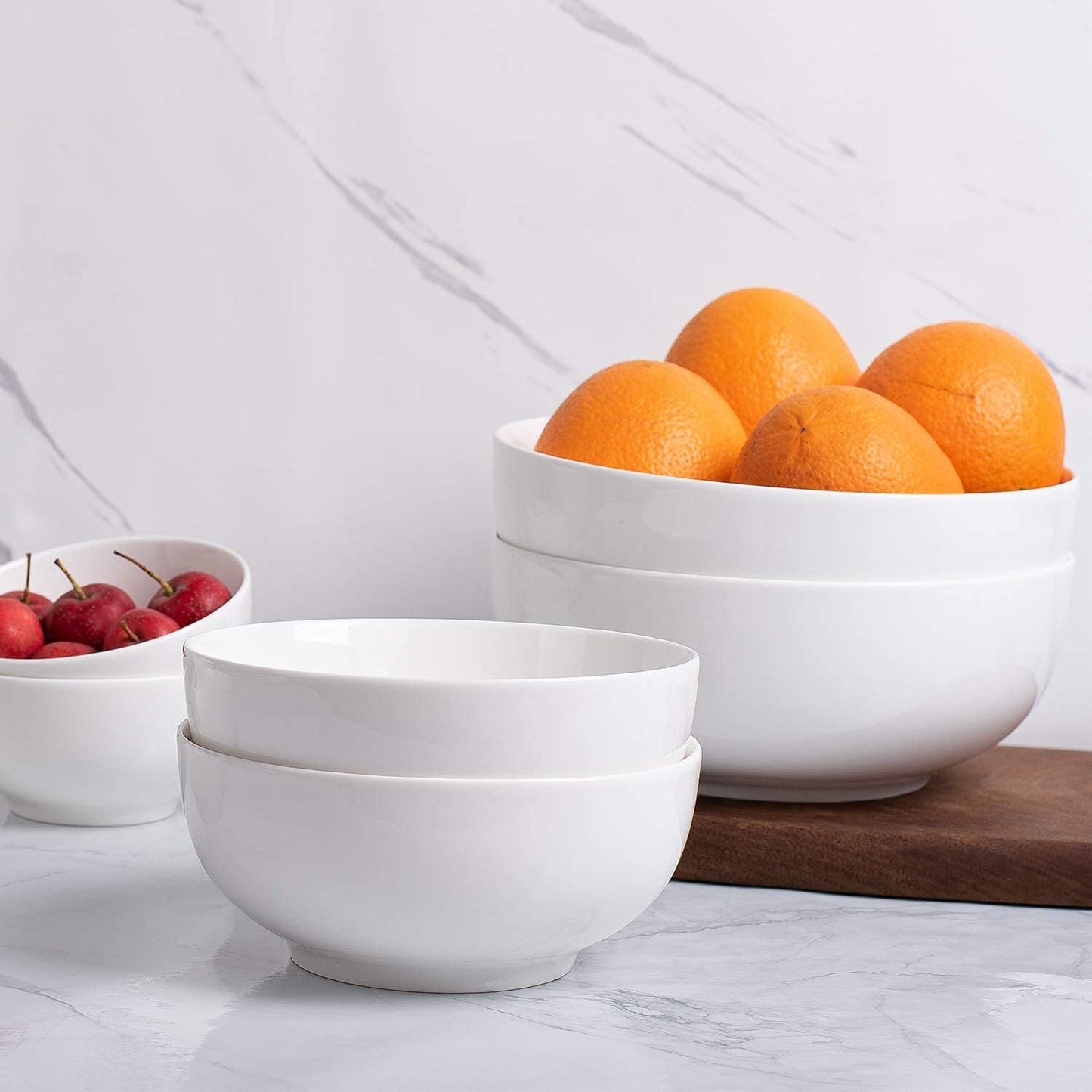 DELLING 30 Oz Porcelain Soup Bowls Set of 6 - Large White Ceramic Deep Serving Bowls for Kitchen, Pasta Salad Rice Oatmeal Cereal, Microwave Dishwasher Oven Safe, Stackable