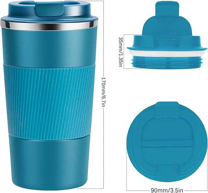 YINJAM 17oz Travel Coffee Mug Insulated Coffee Cups to Go with Leakproof Lid Vacuum Stainless Steel Double Walled Thermal Car Coffee Tumbler for Hot Cold Ice Tea Drinks Reusable (Blue, 17oz)