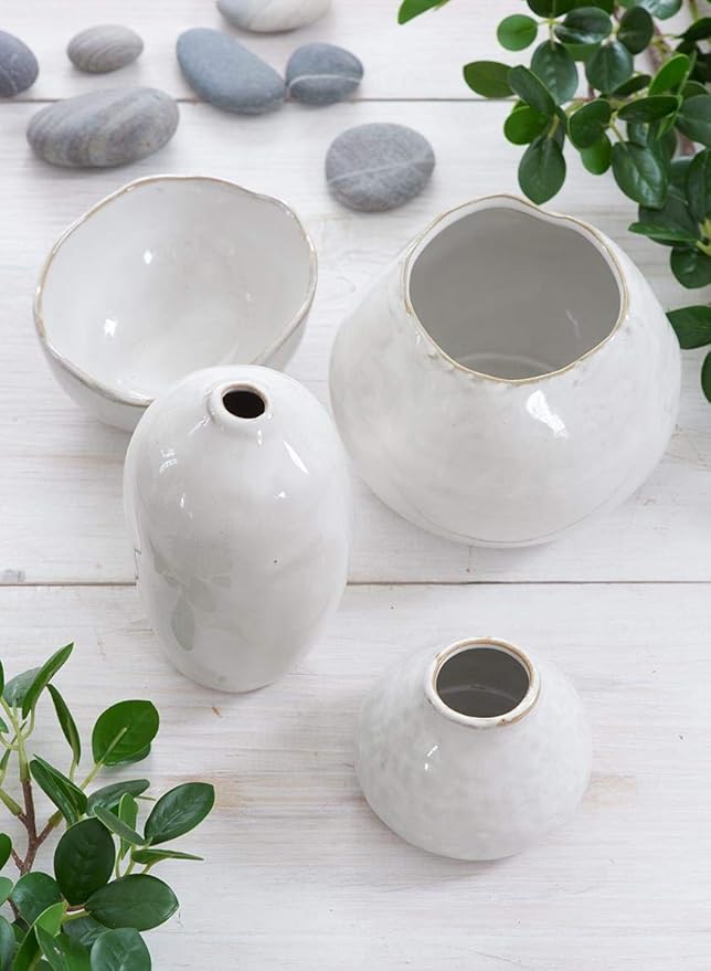 Serene Spaces Living Glazed Ceramic Fishbowl Vase, Set of 4- Centerpiece for Vintage Weddings, Events, Measures 4" Tall and 5" Diameter