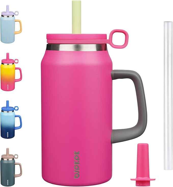 BJPKPK 50oz Insulated Tumbler with Handle Stainless Steel Travel Coffee Mug with Lid Reusable Large Water Bottle with Straw,Barbie Pink