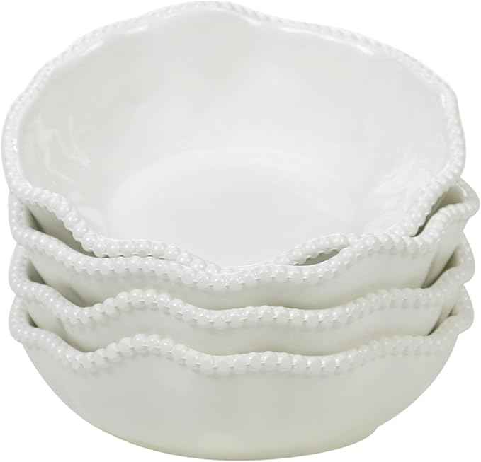 Perlette Off-White Beaded 12-Piece Dinnerware Set – Includes 4 Dinner Plates, 4 Salad Plates, 4 Bowls (7.5" x 2", 22 oz) – Elegant Unbreakable Melamine, Heavyweight, Perfect for Indoor/Outdoor Dining