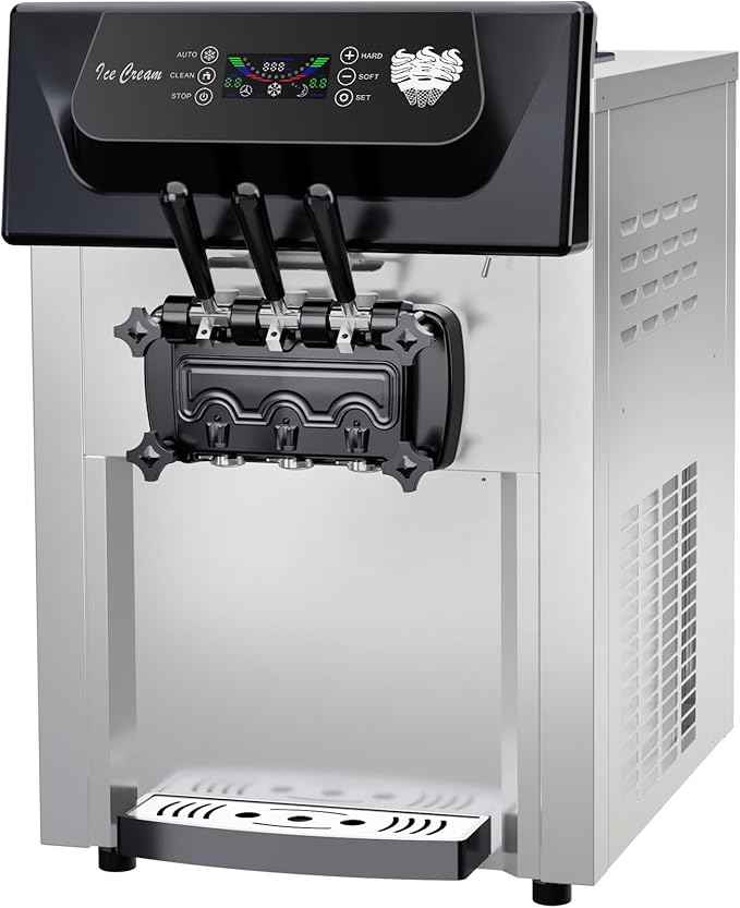 Commercial Soft Serve Ice Cream Maker Machine 3 Head Countertop, 2200W Heavy-Duty Frozen Yogurt Dispenser for Restaurants, Fast Serving & Easy Clean (YKF-8216T, 110V)