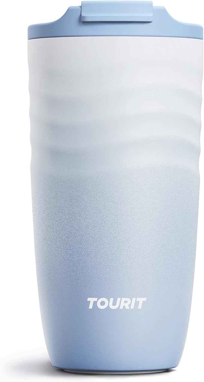 TOURIT 16 oz Travel Coffee Mug, Insulated Stainless Steel Travel Mug with Lid, Leak-Proof Double-Wall Vacuum Tumbler, Reusable Coffee Cup - Baby Blue