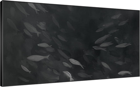 SIGNWIN 24"x46" Extra Large Framed Wall Art Monochrome Fish Silhouettes Illustration for Home Living Room Bedroom Decor (Frame Assembly Required)