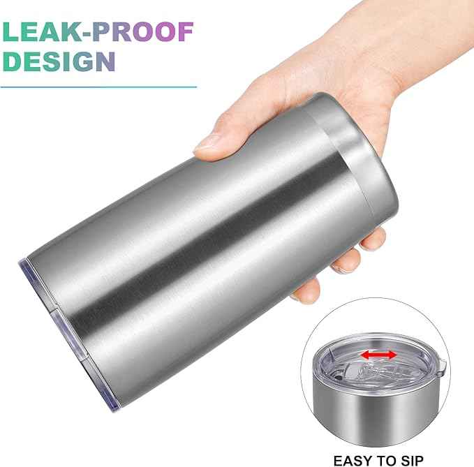 VEGOND 20oz Tumbler with Lid and Straw Stainless Steel Tumbler Cup Vacuum Insulated Double Wall Travel Coffee Mug Powder Coated Coffee Cup, Stainless, 1 Pack