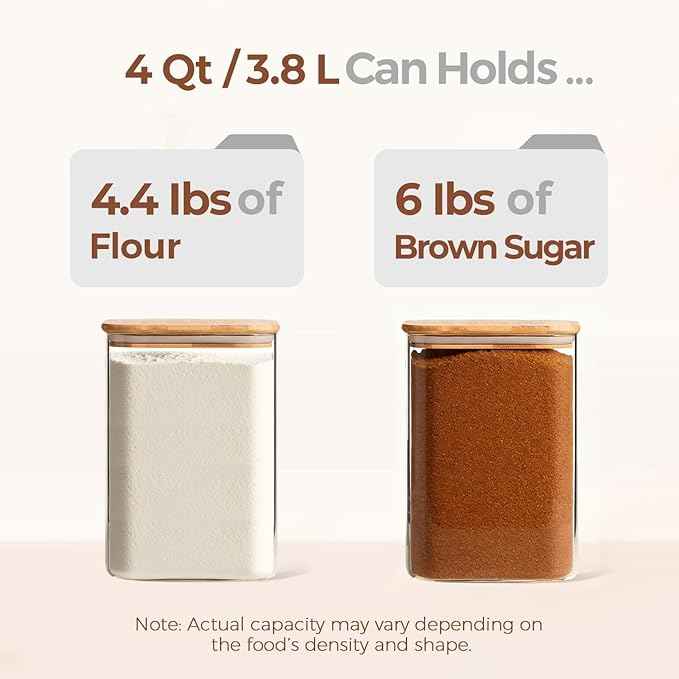 ComSaf 2Pcs Large Glass Storage Containers with Lids 4Qt, 1 Gallon Wide Mouth Flour Sugar Storage Containers, Large Capacity and Sealed for Rice, Cereal, Oat, Easy Clean and Scoop, Pantry Organization