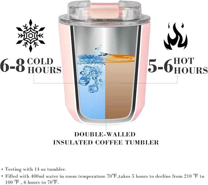 Puraville Insulated Tumblers with Lid, 10 oz Travel Coffee Mug Stainless Steel Vacuum Cup, Leak Proof Reusable Double Walled Coffee Tumbler for Iced and Hot Drinks, Pink