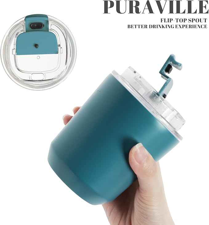 Puraville Insulated Tumblers with Lid, 10 oz Travel Coffee Mug Stainless Steel Vacuum Cup, Leak Proof Reusable Double Walled Coffee Tumbler for Iced and Hot Drinks, Peacock Blue