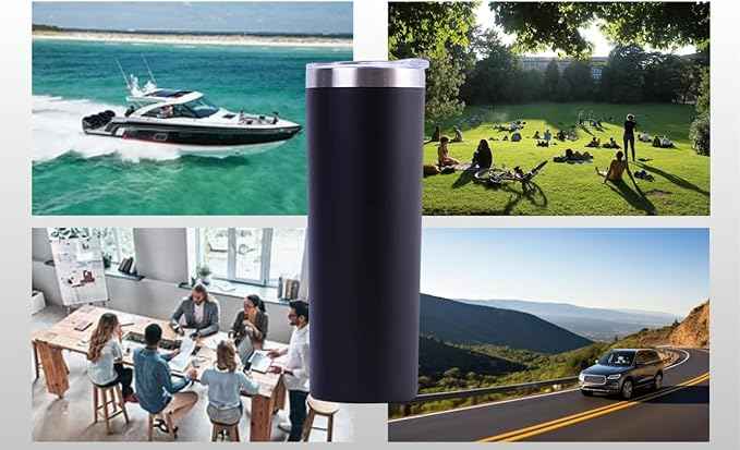 20 oz Powder Coated Cup Double Wall Stainless Steel 20oz Skinny Straight Tumbler with Lid: Black