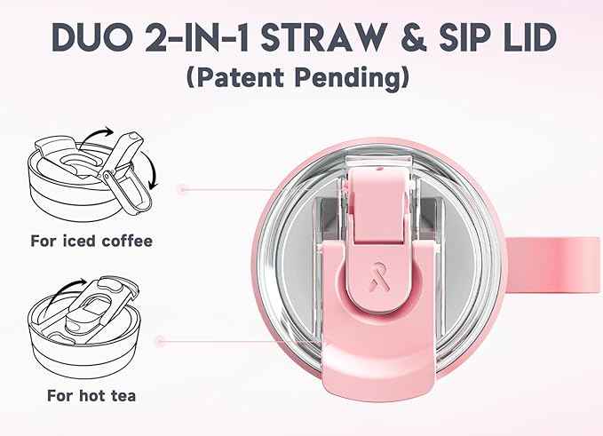 Meoky 40oz Tumbler with Handle, Stainless Steel Travel Mug with 2-in-1 Straw and Sip Lid, Vacuum Insulated Coffee Mug, 100% Leak Proof, Keeps Cold for 34 Hours or Hot for 10 Hours (Blush)