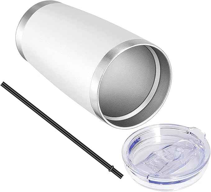 VEGOND 20oz Tumbler with Lid and Straw Stainless Steel Tumbler Cup Bulk Vacuum Insulated Double Wall Travel Coffee Mug Powder Coated Coffee Cup, White, 6 Pack