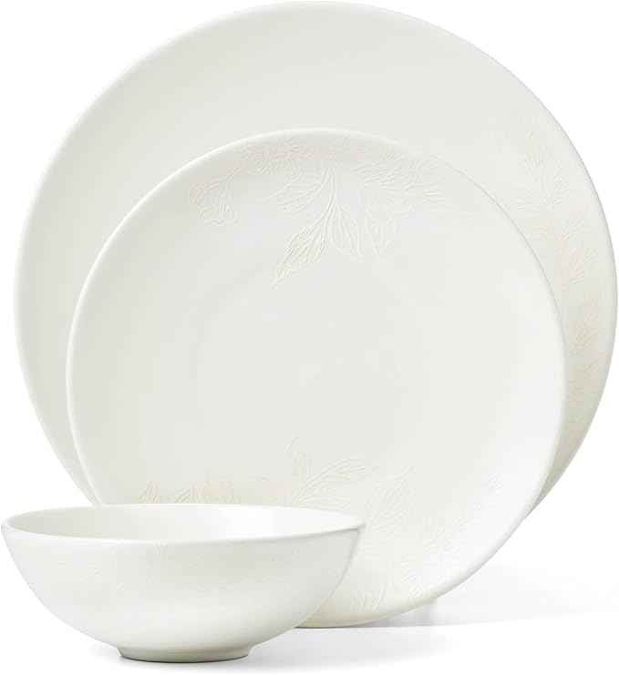Oneida 897397 Roseto 12-Piece Dinnerware Set, White