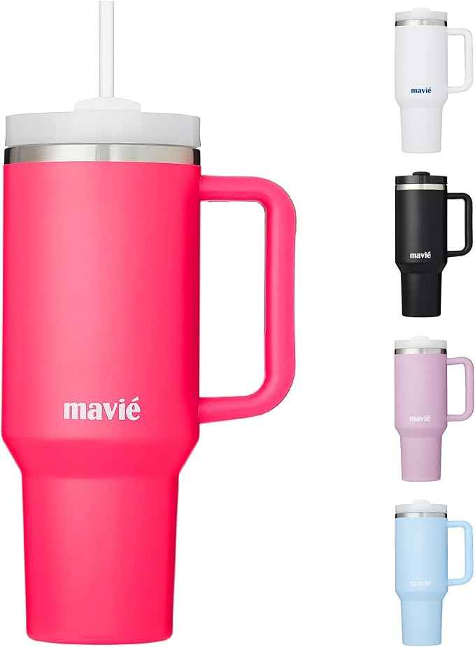 40oz Tumbler With Handle & Straw, Vacuum Insulated Stainless Steel Water Bottle With Leakproof Twist Sip Lid, Rubber Base, Dishwasher Safe, Cup Holder Friendly Travel Coffee Mug (Pink)