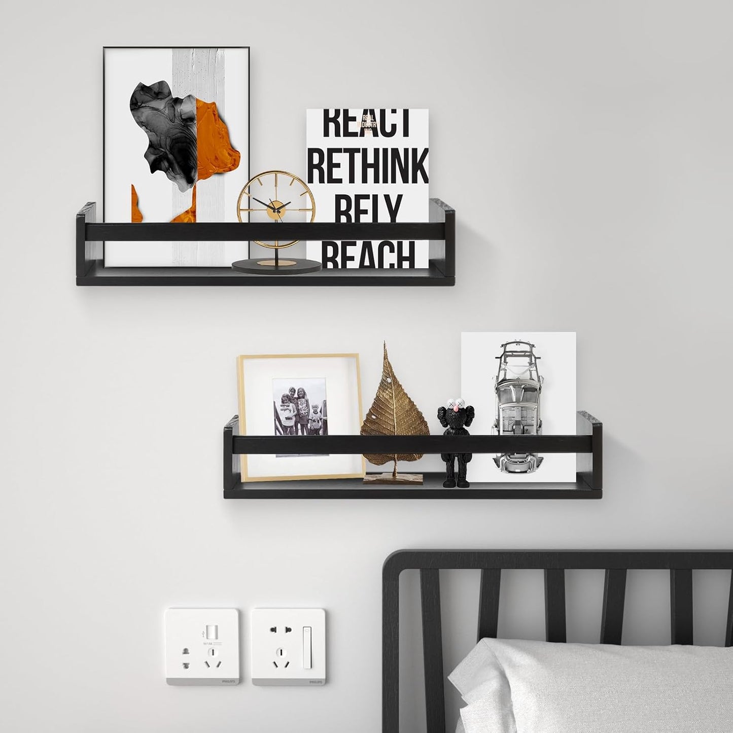 Gneric Floating Shelves for Wall, Black Nursery Book Shelves, 23.6 inch Kids Bookshelf, Wall Shelves for Living Room Bedroom Decor,Kitchen Spice Rack,Bathroom Storage Rack