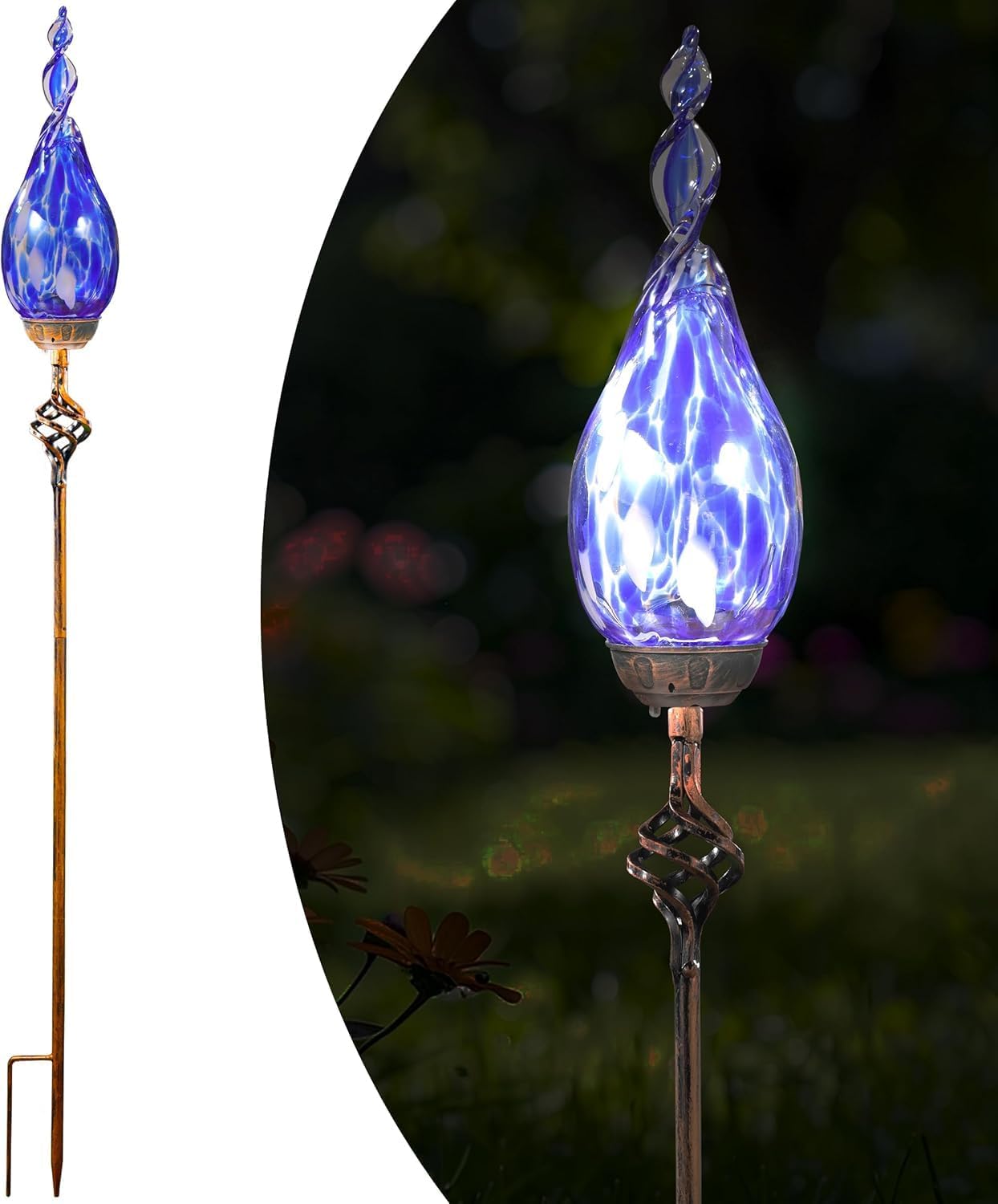 Solar Garden Lights, Solar Flame Lights Outdoor Decoration, Outdoor Garden Decor, Decorative Led Flame Glass Stakes Decorative for Pathway, Lawn, Patio, Driveway