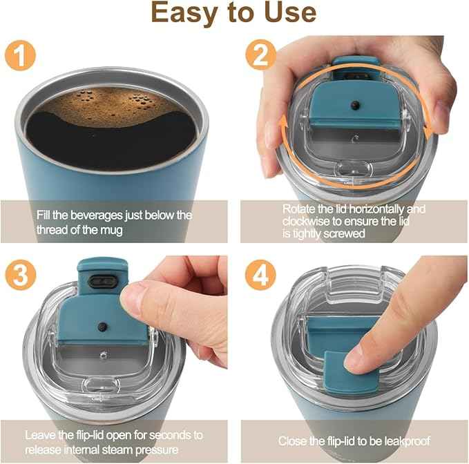 PHILORN Coffee Mug with Lid, 12 OZ Travel Mug, Leak-proof to go Coffee Mug, Stainless Steel Thermal Coffee Mug with Double Wall, Insulated Coffee Tumbler for Men and Women for Hot & Cold Drinks, P922