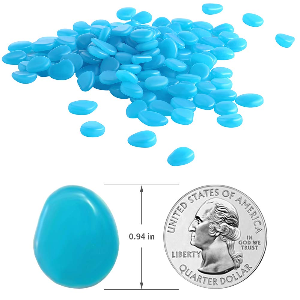 GLOCARNIVAL Glow Pebbles, 480 pcs Blue Glowing Rocks for Outdoor Decor, Garden Lawn Yard, Aquarium, Walkway, Fish Tank, Pathway, Luminous Pebbles Powered by Light or Solar