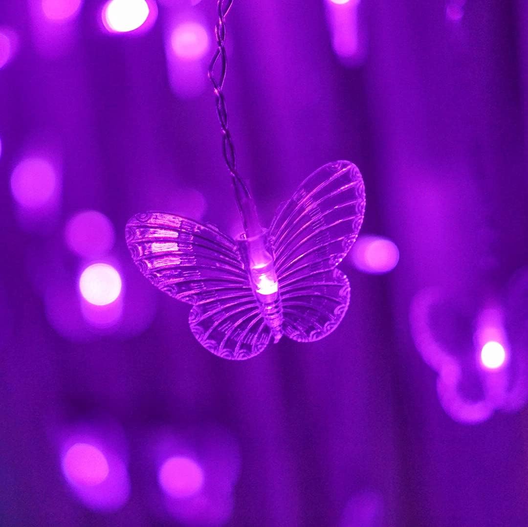Butterfly Curtain Fairy Lights USB Plug in, 8 Modes 96 LED 11.5FT Firefly Window Twinkle Timer String Lights with Remote for Bedroom Patio Christmas Wedding Party Decoration (Purple)