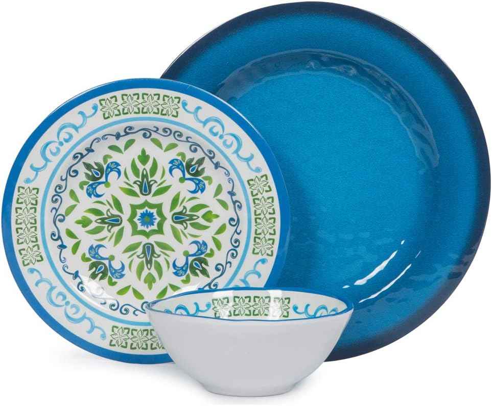 12-Piece Melamine Dinnerware Set – Unbreakable Plates and Bowls Sets,4 Dinner Plates + 4 Salad Plates + 4 Cereal Bowls,Camping Dishes Set for Indoor/Outdoor Use, Dishwasher Safe, Service for 4