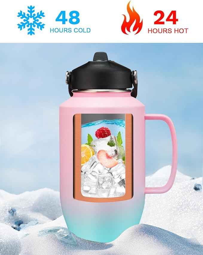 40 OZ Water Bottle Insulated Fits in Car Cup Holder, Water Tumbler with Straw & Spout Lids, Paracord Handle, 40oz Insulated Water Bottle with Handle Keep Cold-48h Hot-24h for Travel Gym Office