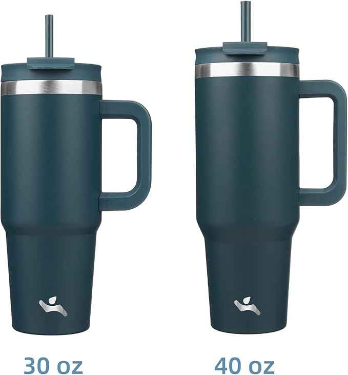Konokyo 40 oz Tumbler with Handle and 2 Straws,2 in 1 Lid Insulated Water Bottle Stainless Steel Travel Coffee Mug,Navy blue