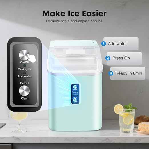 OLIXIS Nugget Ice Maker Countertop, Portable Ice Machine with 1.7L Water Tank, 26LBS/24H Fast Production, Auto-Cleaning & Quiet Operation, with Basket & Scoop, for Home Party Camping RV, Green