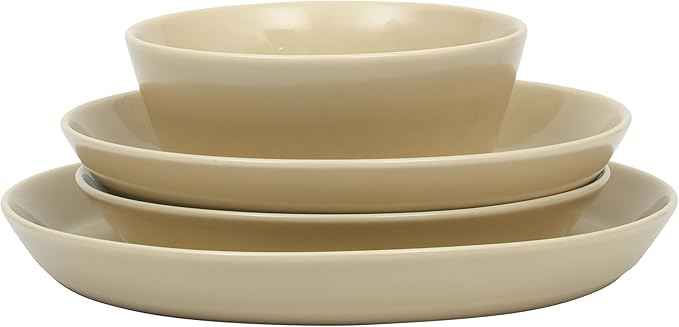 Gibson Home Summer Shades 16 Piece Plates and Bowls Dishes Service for 4 Porcelain Dinnerware Set - Taupe