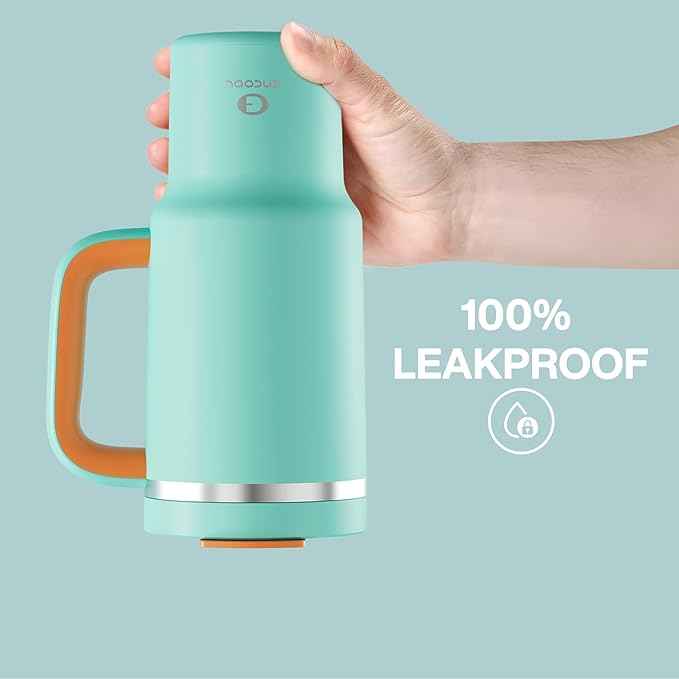 ENCOOL 32 oz Tumbler with Handle and Straw: Stainless Steel Insulated Tumbler Keeps Cold for 24 Hours, Leakproof Travel Cup Fits in Cup Holder and BPA-Free,Soft Cyan