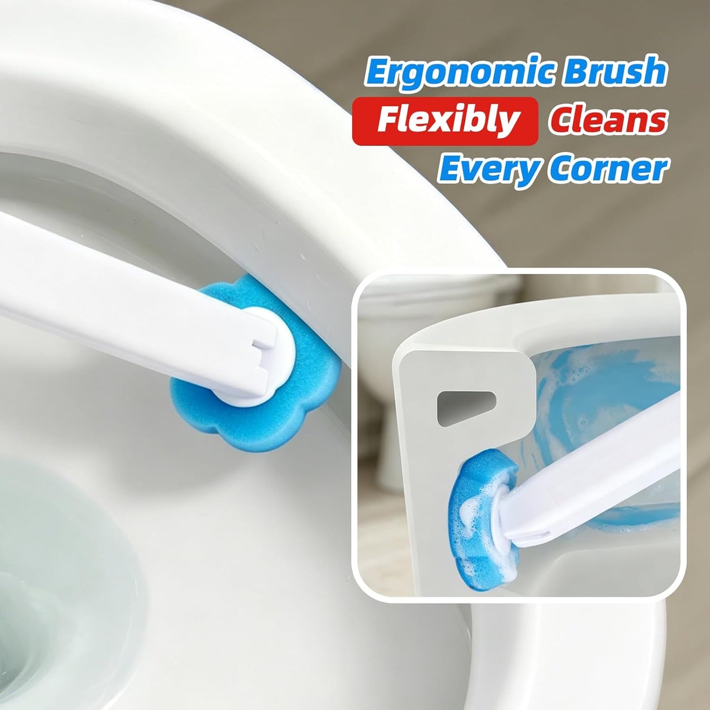 Disposable Toilet Brush with 48 Refills, Toilet Brushes and Holders, Toilet Wand Brush Starter Kit, Wall Mounted Toilet Bowl Cleaner Wand for Bathroom Maintenance