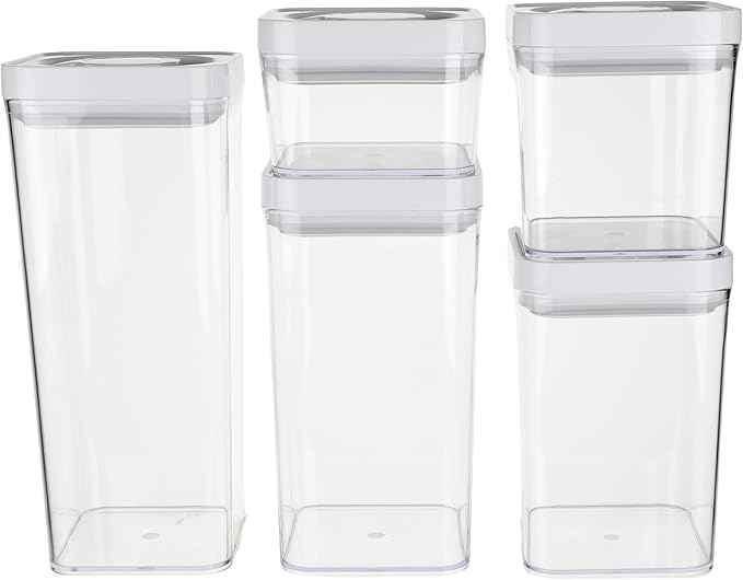 Amazon Basics Airtight Food Storage Containers, BPA Free, Dishwasher Safe, with Twist/Turn Lids, for Kitchen Pantry Organization, 10-Piece Square Set, Clear Plastic