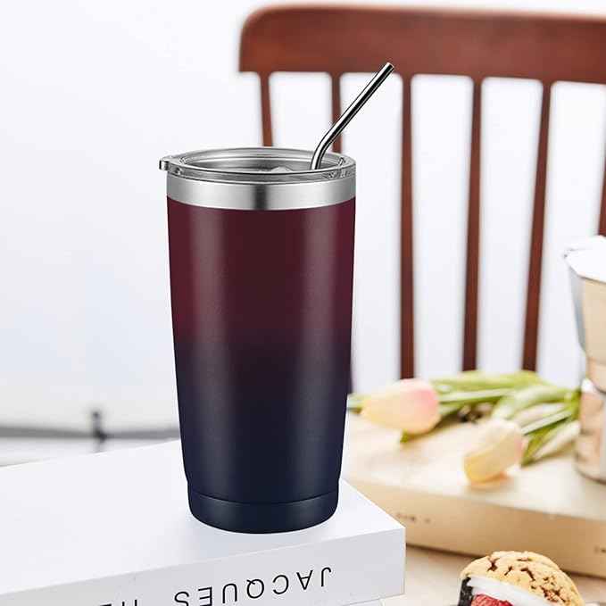 COMOOO 20oz Double Wall Vacuum Insulated Travel Mug, Stainless Steel Tumbler with Lid and Straw Durable Powder Coated Insulated Coffee Cup for Cold & Hot Drinks（Mystery Moon, 1 Pack）